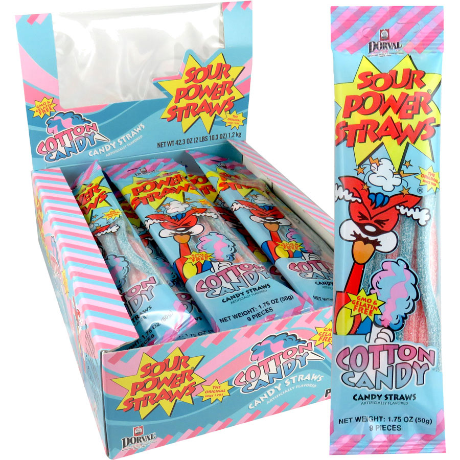 Sour Power Straws Cotton Candy Flavor A&A Global Industries