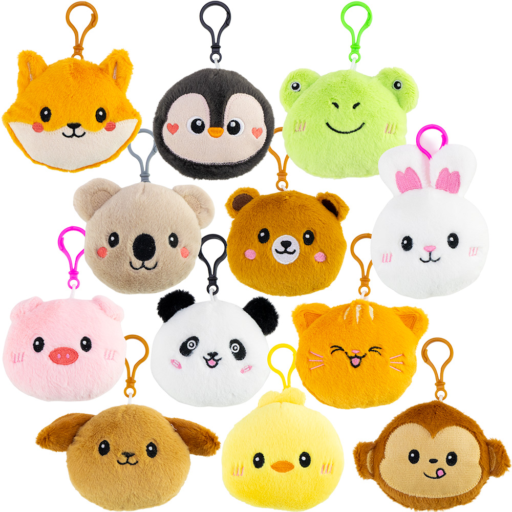Animal Heads Plush with Clip 4in Asst (12pcs)