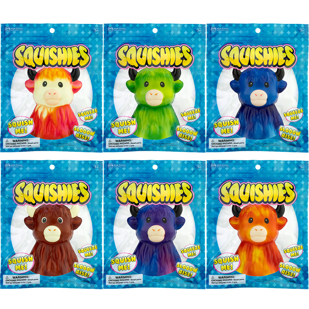 Squishy Bagged Highland Cow 4.5in Asst (12pcs)