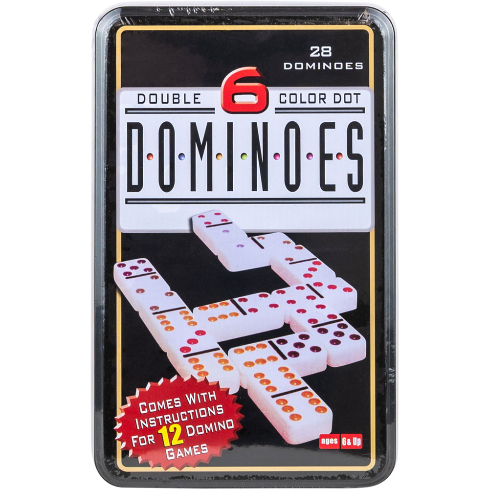 Color Double 6 Dominoes in Tin