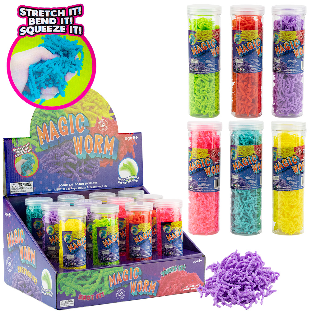 Magic Worms in Tubes Asst Colors 8in (12pcs)