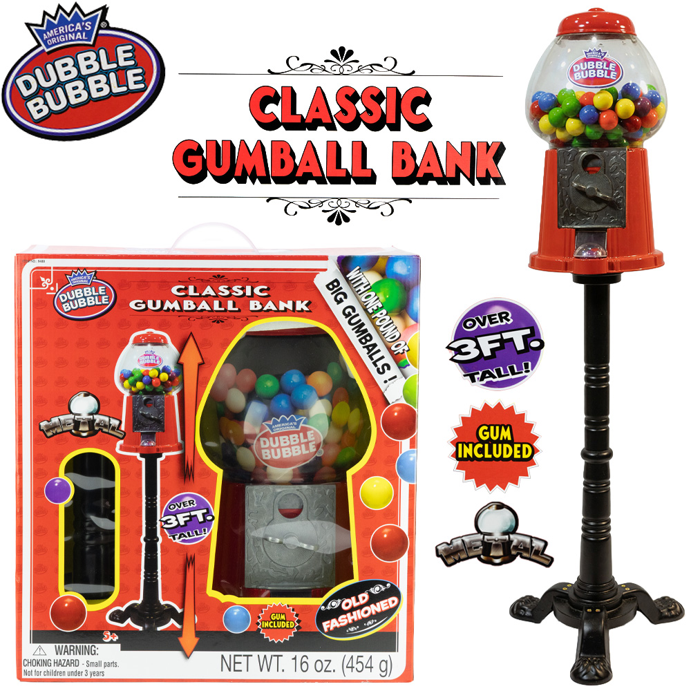 Old Fashion 37in Metal Gumball Bank w/Stand & Gumballs (2ct)