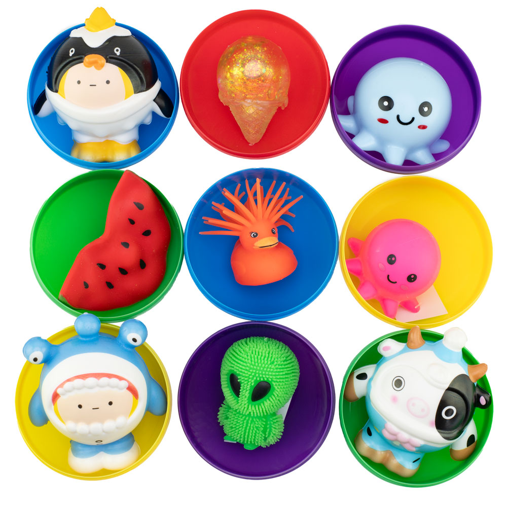 4in Puffer and Fidget and Squeeze Capsule Kit $1.50avg (96pcs)