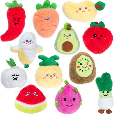 Mini Fruit and Vegetable Plush 3in-4in Asst (12pcs)