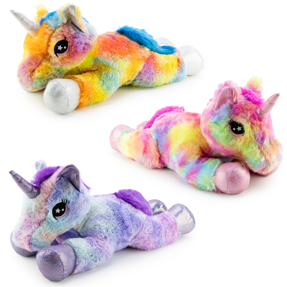 Laying Rainbow Unicorn Plush 18in Asst