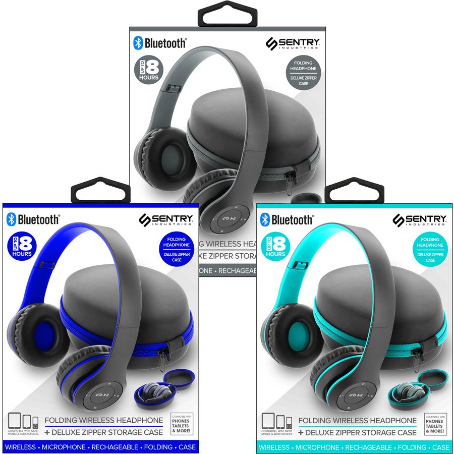 Foldable Bluetooth Headphones in Zipper Case Asst