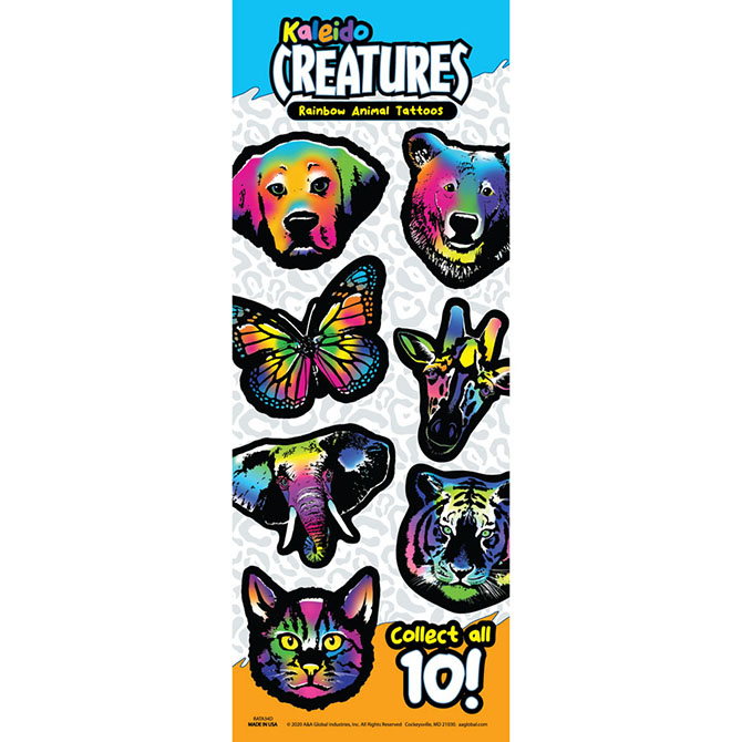 Tie Dye Animal Tattoos Display Card