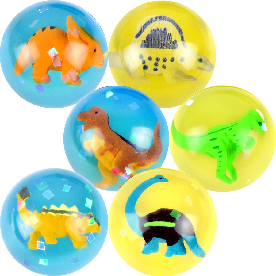 45mm (1.75in) 3-D Hi-Bounce Dinosaur Ball Mix (12 pcs)