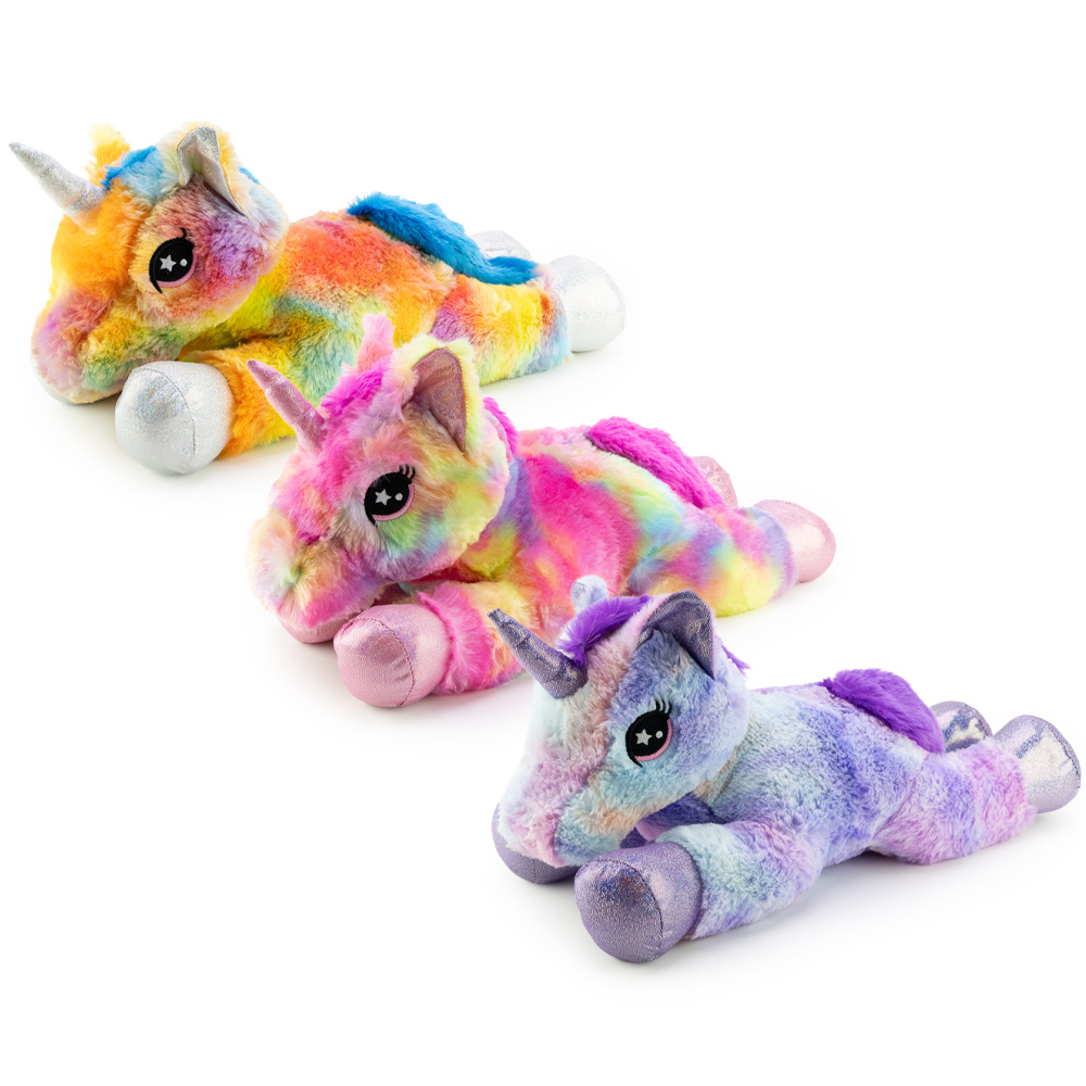 Laying Rainbow Unicorn Plush 15in Asst