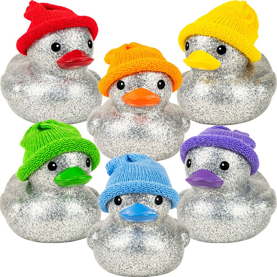 Glitter Ducks w/Knit Caps 6in (12pcs)