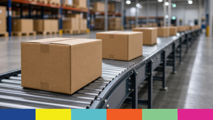 Boxes in a assembly line in a warehouse