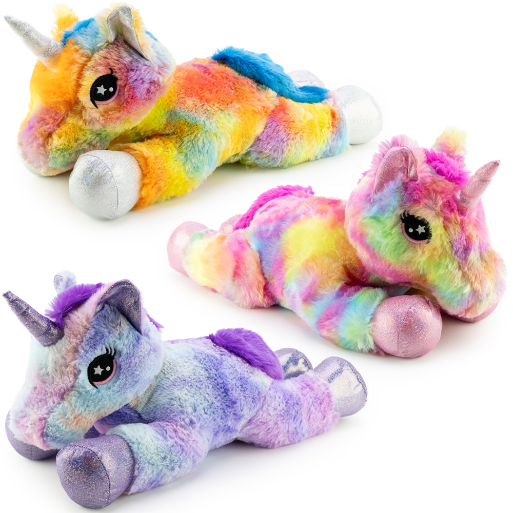 Laying Rainbow Unicorn Plush 24in Asst