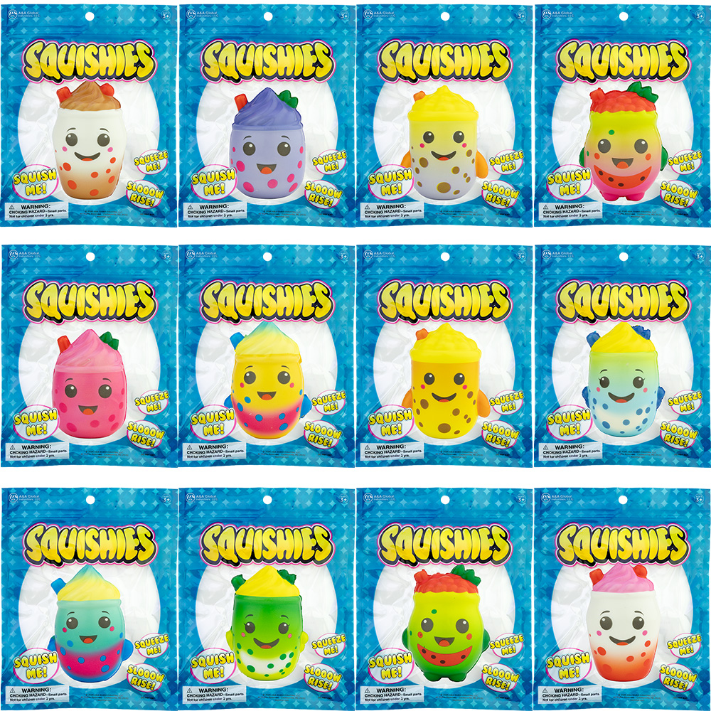 Squishy Bagged Boba Tea 4in Asst (12pcs)