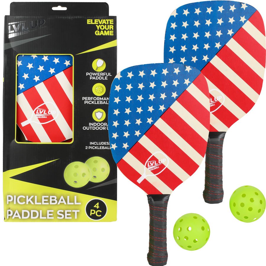 Wooden Pickleball Set with 2 Paddles and 2 Balls (USA)