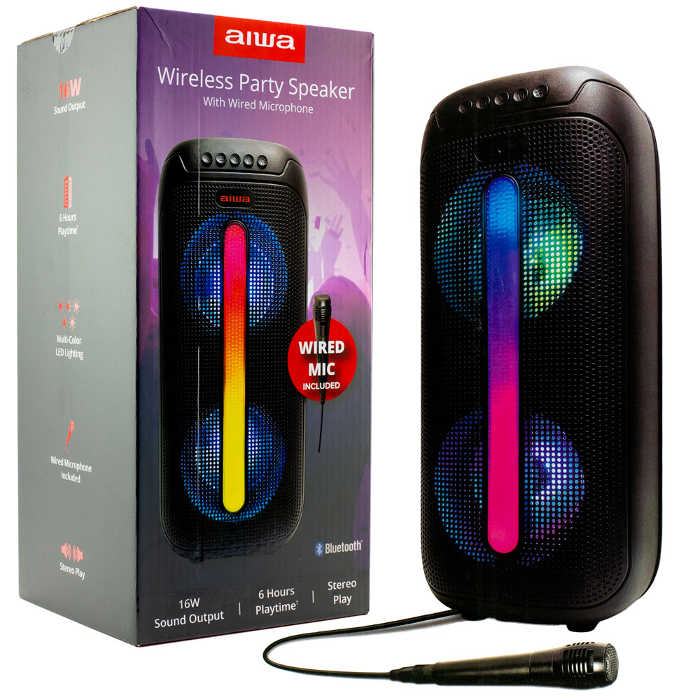 AIWA Dual Wireless Party Speaker with Microphone 19in
