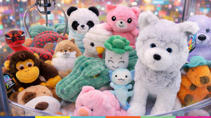 Assortment of animal plush in a crane machine