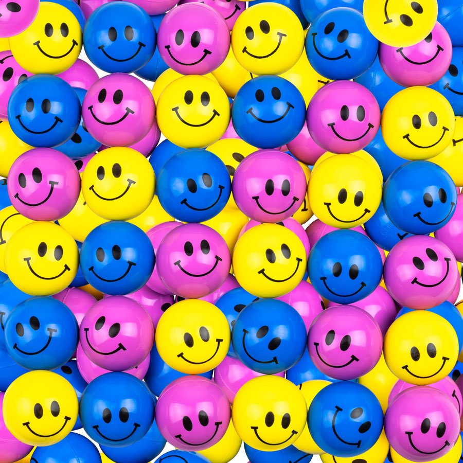 32mm (1.25in) Happy Face Hi-Bounce Ball Mix (100 pcs)